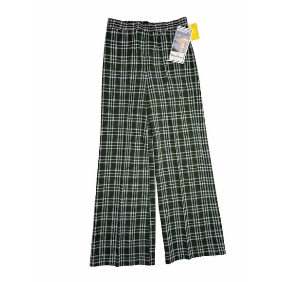 NOS VTG 70s Windowpane Plaid Knit High Rise Wide Leg Pants Disco
